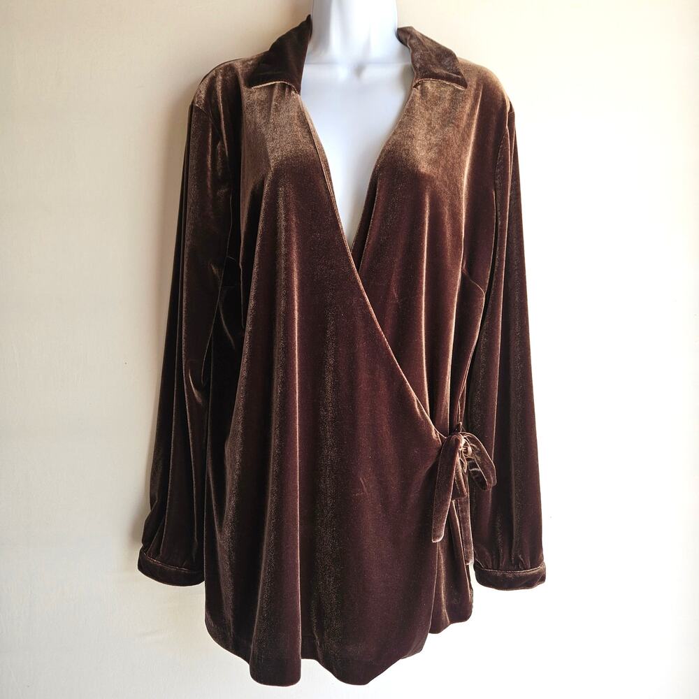 4U Spiegel Velvet Brown Long Sleeve Wrap‎ Blouse Size M Whimsigoth Romantic